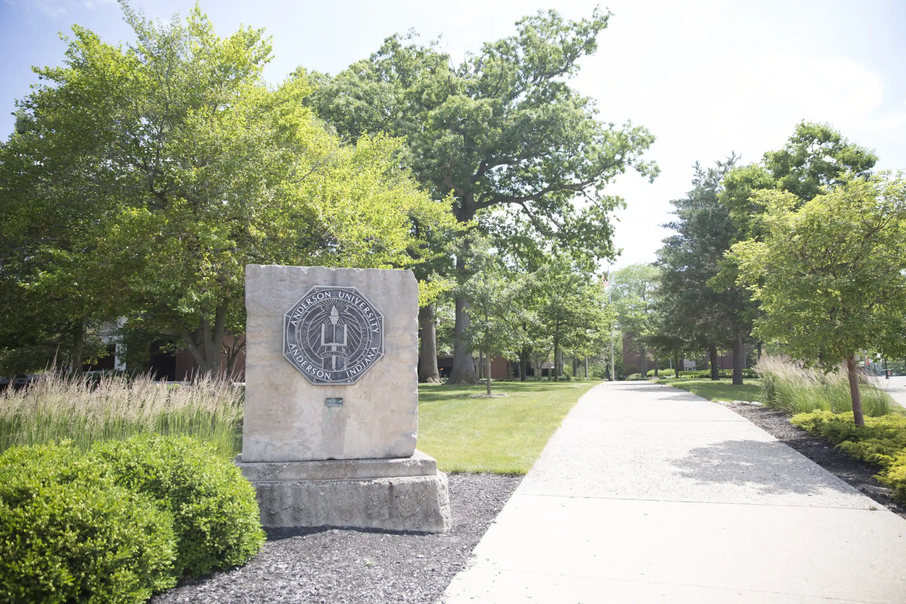 Anderson University stone sign at entrance to campus