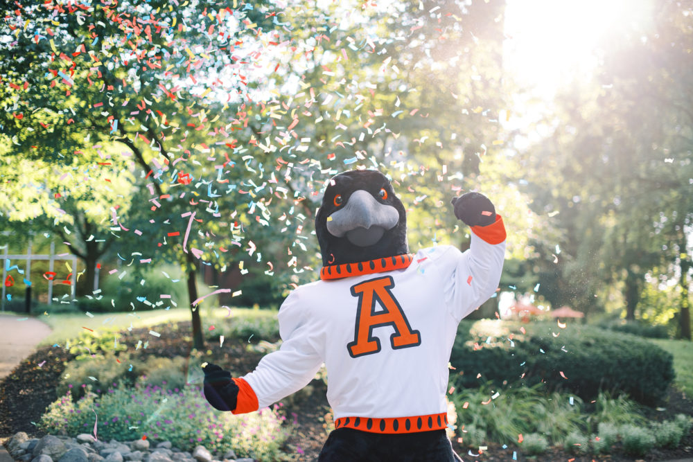 Congratulations from Rodney Raven, the mascot of Anderson University in Indiana.