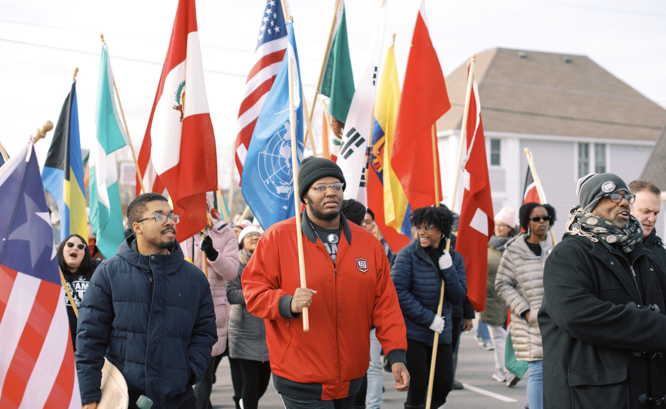 People marching with flags