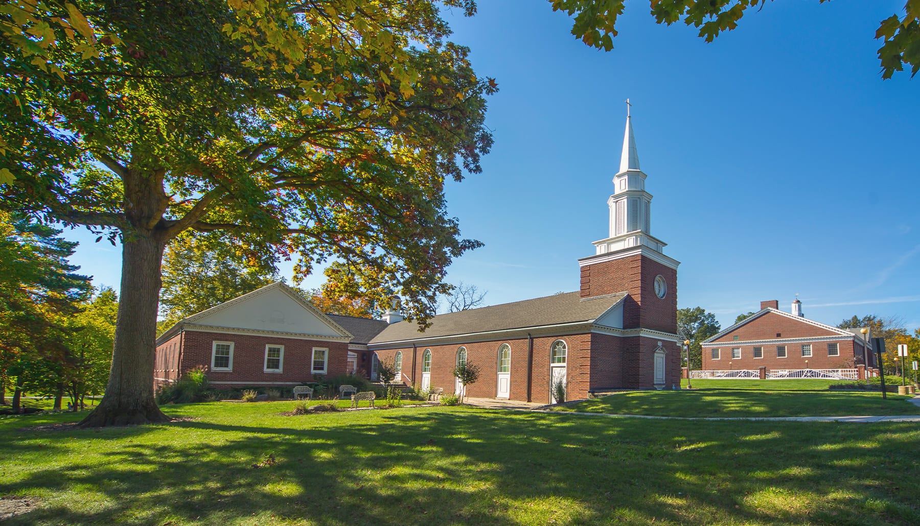 panoramic view of the Miller Chapel on a sunny day.